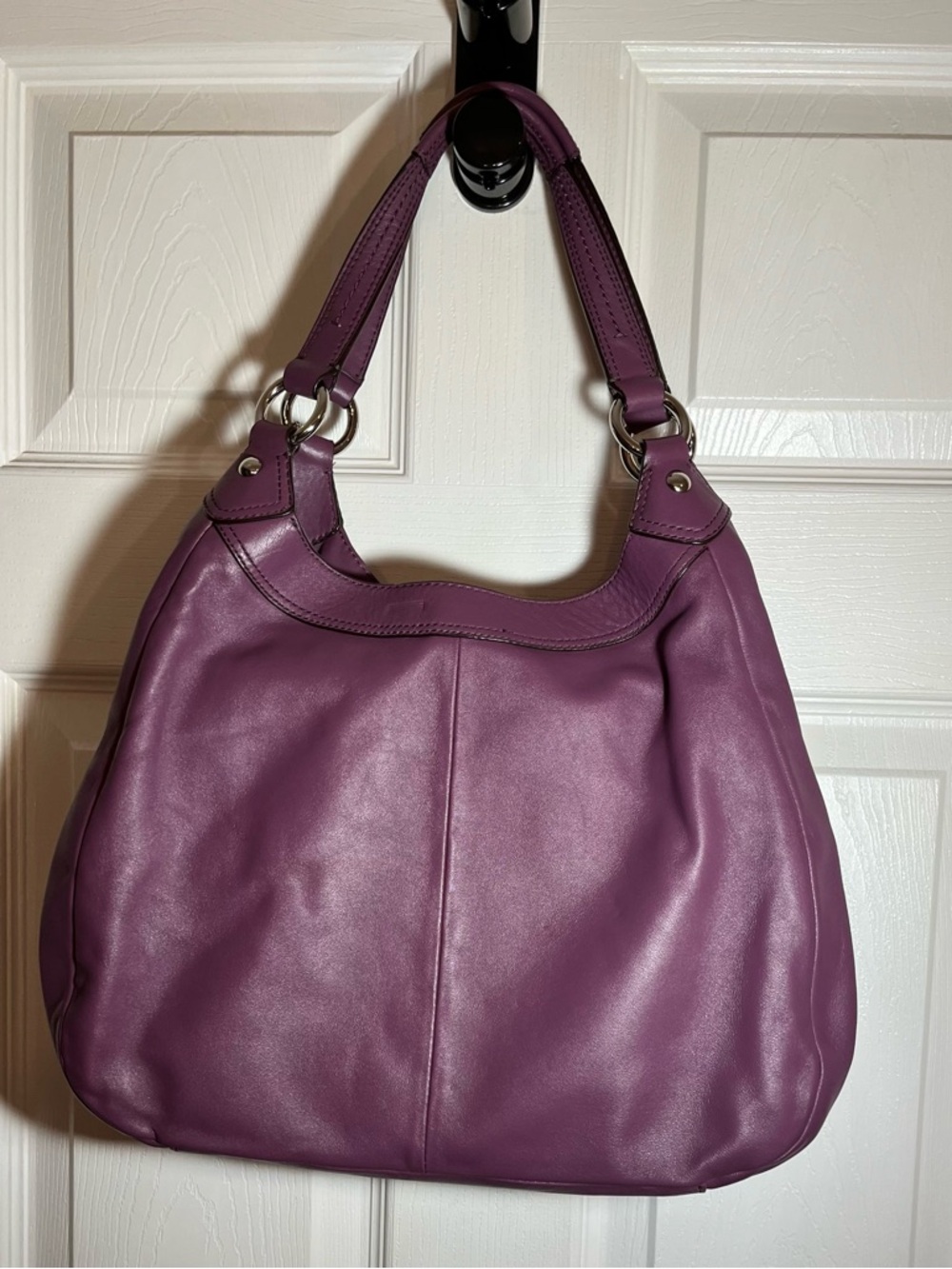Coach Purple Saffiano Leather Shoulder Bag Silver Hardware - Picture 2 of 15